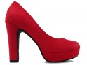 Czerwone zamszowe buty na platformie słupek - 1