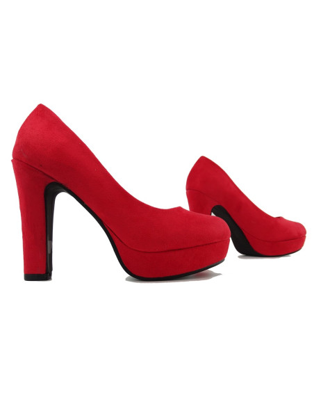 Rote Plateau-Stöckelschuhe aus Wildleder - 4
