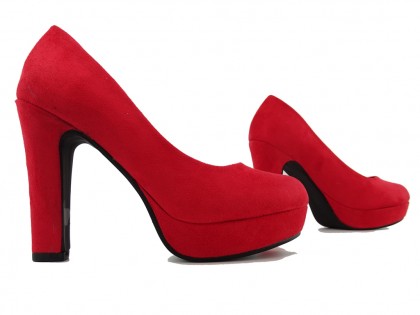 Červené semišové topánky s platformou - 4