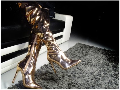 Golden mirrored long boots behind the knee - 2
