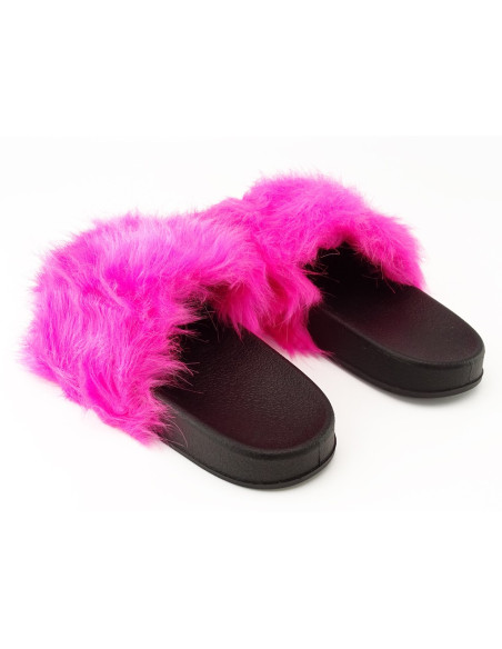 Neonově růžové žabky s dlouhou kožešinou - 3