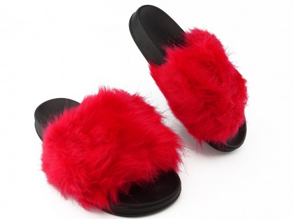 Red flip-flops with long fur - 2
