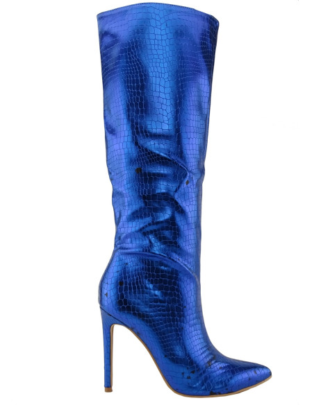 Bottes hautes en cuir écologique bleu verni - 1