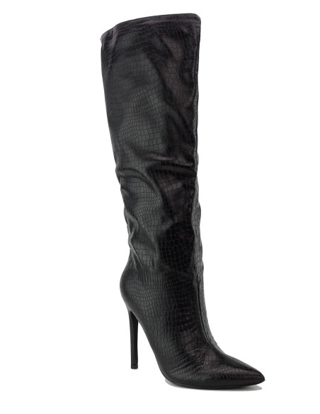 Bottes hautes en cuir écologique noir  - 3