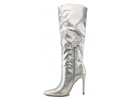 High silver eco leather patent leather boots - 2