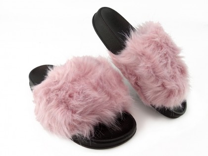 Bright pink flip-flops with long fur trim - 2