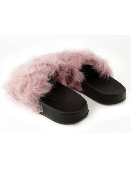 Bright pink flip-flops with long fur trim - 3