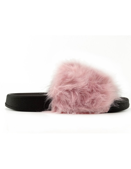 Bright pink flip-flops with long fur trim - 1