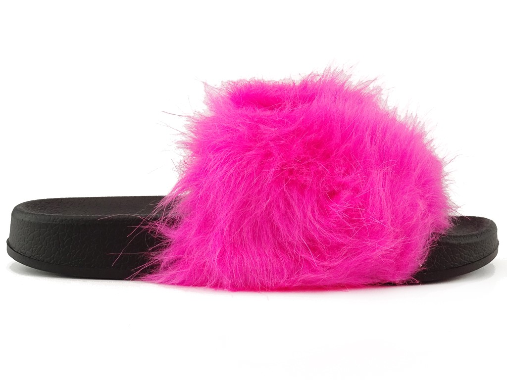 Neon pink long fur flip-flops - 1