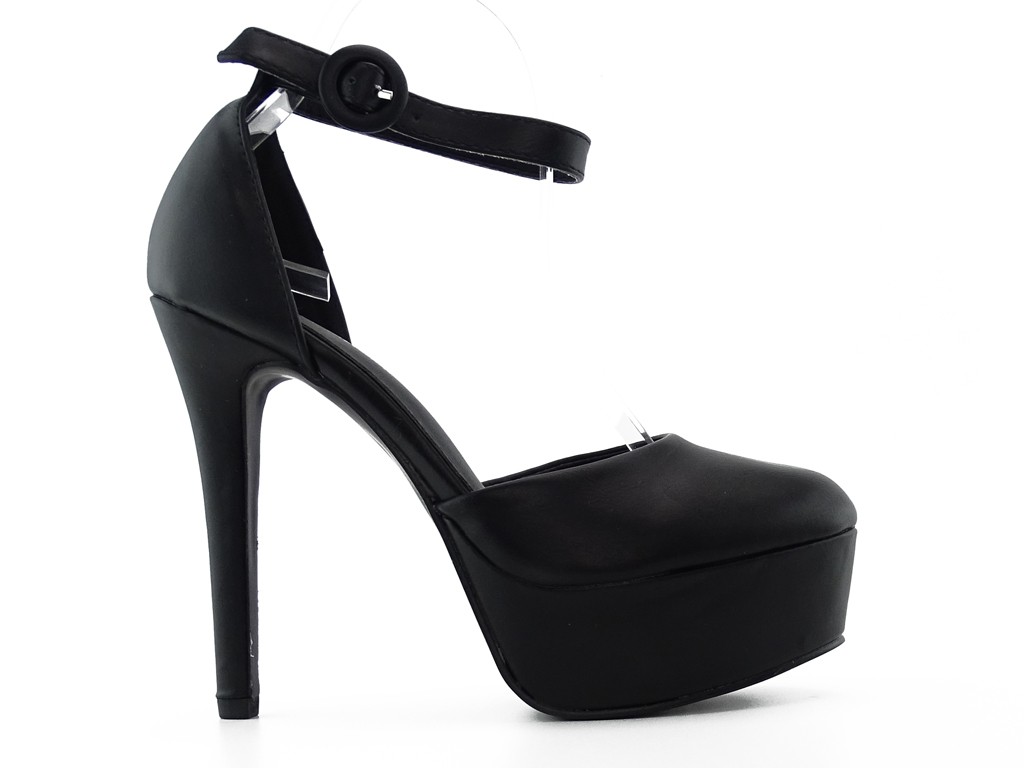 Black platform stilettos with ankle strap - 1