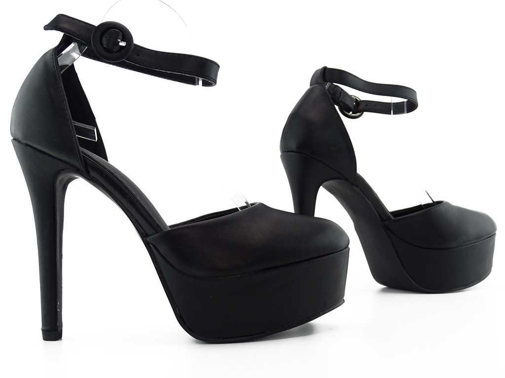 Stilettos noirs à plateforme avec bride à la cheville - 4