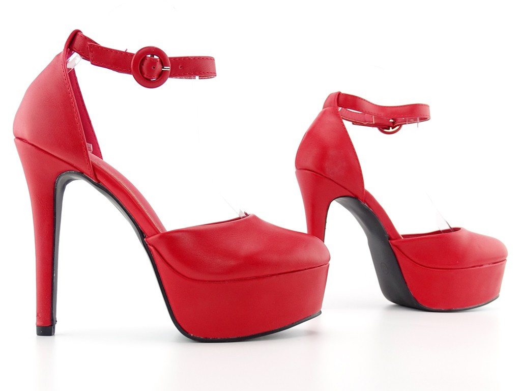 Red platform stilettos with ankle strap - 4
