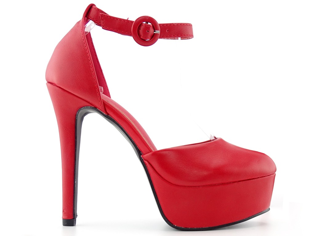 Red platform stilettos with ankle strap - 1