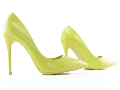 Bright yellow women's stilettos eco leather lacquer - 3