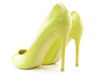 Bright yellow women's stilettos eco leather lacquer - 2