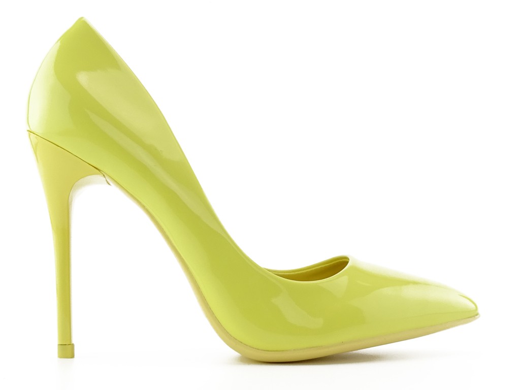 Pantofi stiletto de damă galben deschis pentru femei din piele ecologică lăcuită - 1