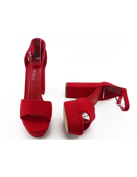 Sarkanas zamšādas siksniņas stiletto sandales - 3