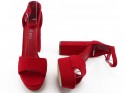 Červené semišové sandále s remienkami na podpätku - 3