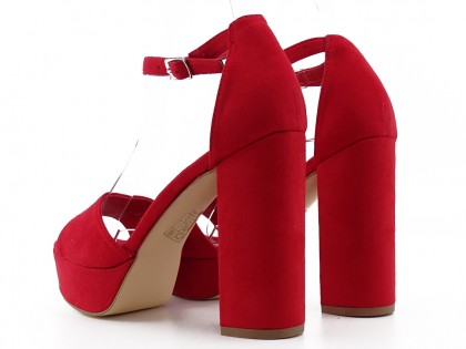 Červené semišové sandále s remienkami na podpätku - 2