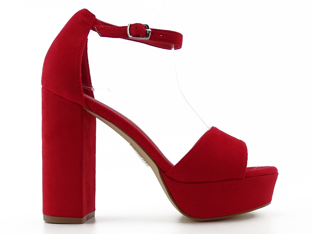 Sandale stiletto cu baretă din piele de căprioară roșie - 1