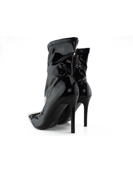 Bottes écologiques en cuir verni noir avec broche - 3