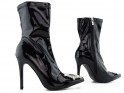 Black patent leather eco boots with brooch - 4