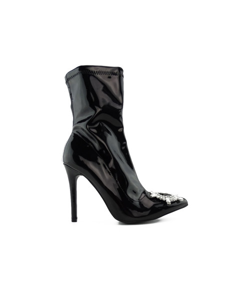 Black patent leather eco boots with brooch - 1