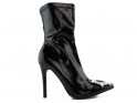 Black patent leather eco boots with brooch - 1