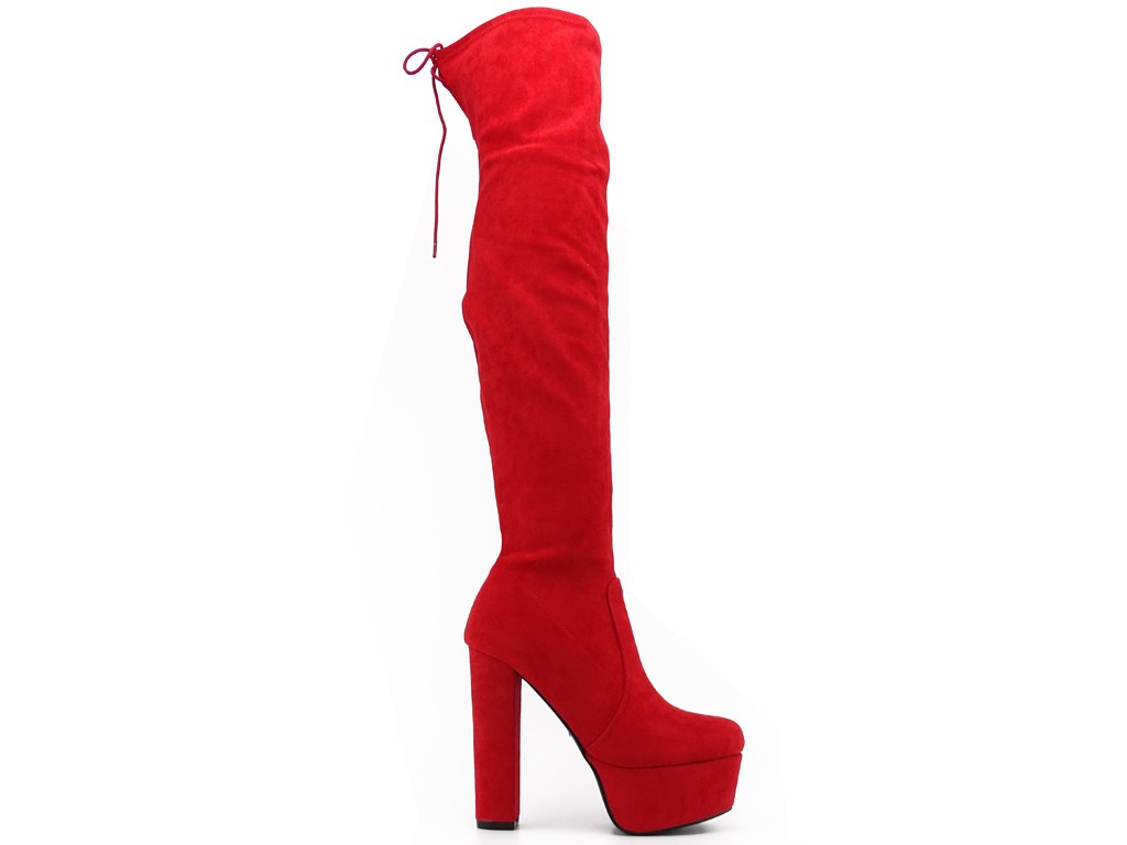 Bottes rouges à plateforme au niveau du genou - 1
