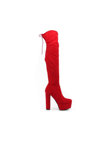 Bottes rouges à plateforme au niveau du genou - 1