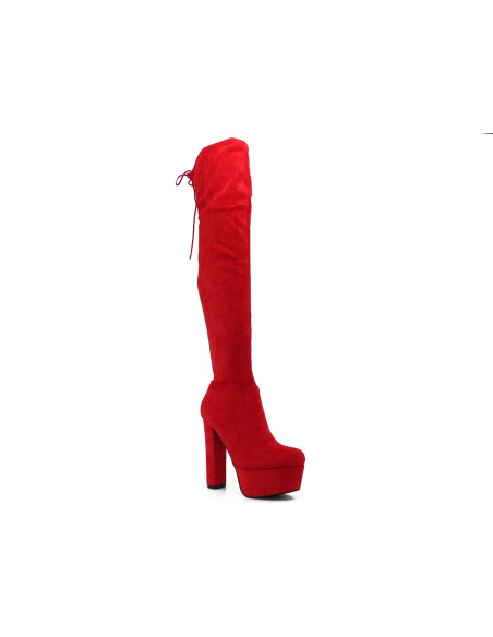 Bottes rouges à plateforme au niveau du genou - 3