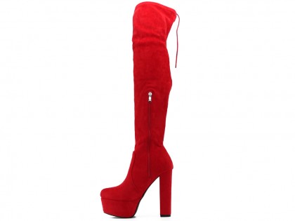 Rote Overknee-Stiefel mit Plateausohle - 2
