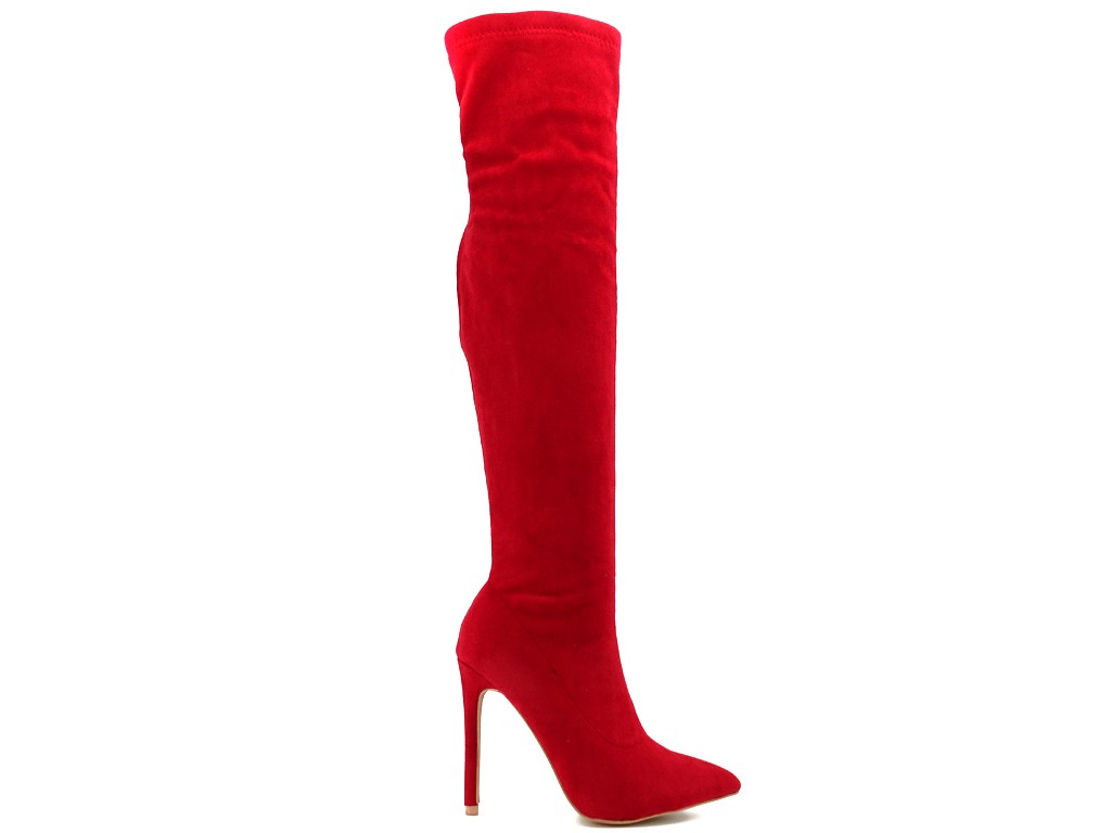 Red over-the-knee boots suede - 1