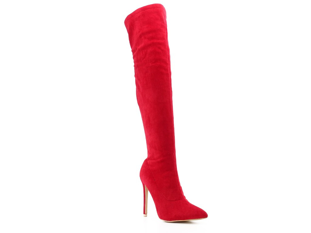 Rote Overknee-Stiefel aus Wildleder - 3