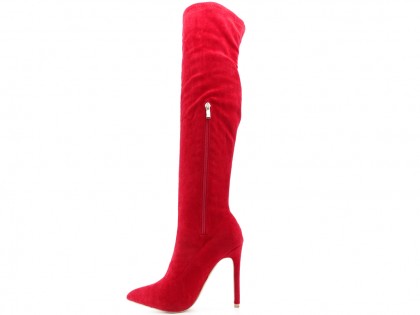 Red over-the-knee boots suede - 2
