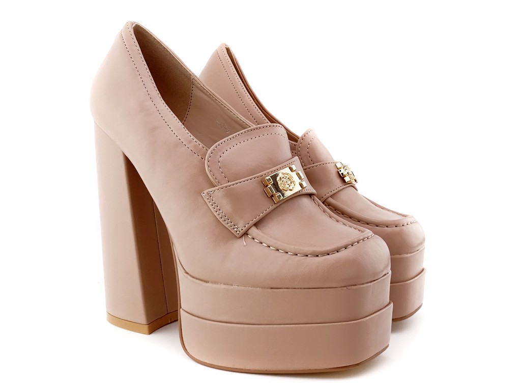 Beige half shoes on a post square nose - 1