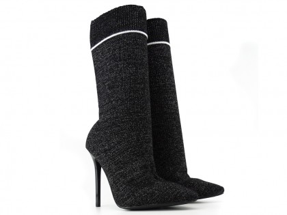 Čierne ponožkové topánky na podpätku - 2