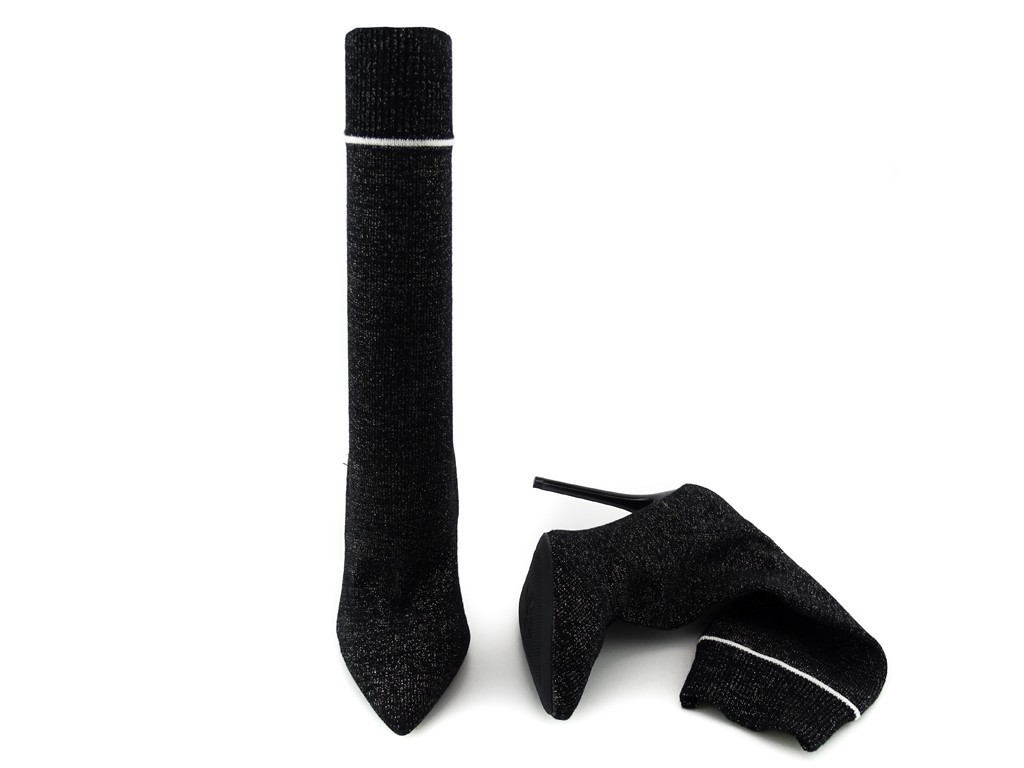 Bottes à talon chaussettes noires - 5