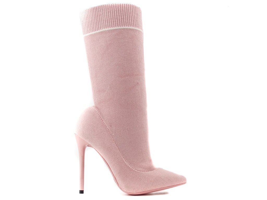 Rózsaszín tűsarkú zoknis csizma - 1