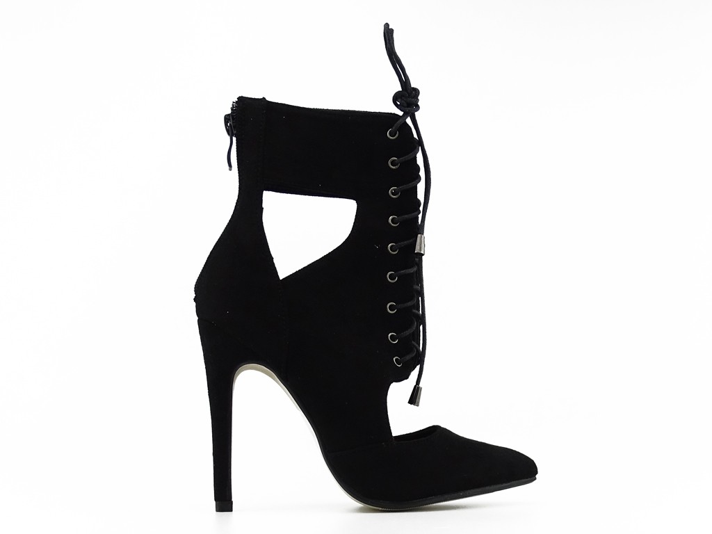 Black tied stiletto ankle boots sandals - 1