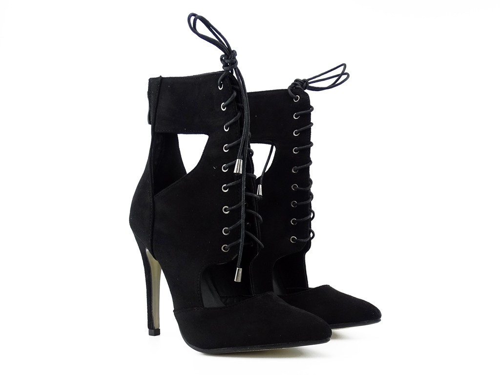 Schwarze Stiletto-Schnürstiefel Sandalen - 2