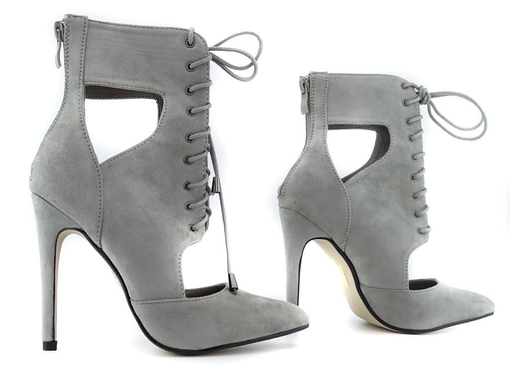 Graue Stiletto-Schnürstiefel Sandalen - 3