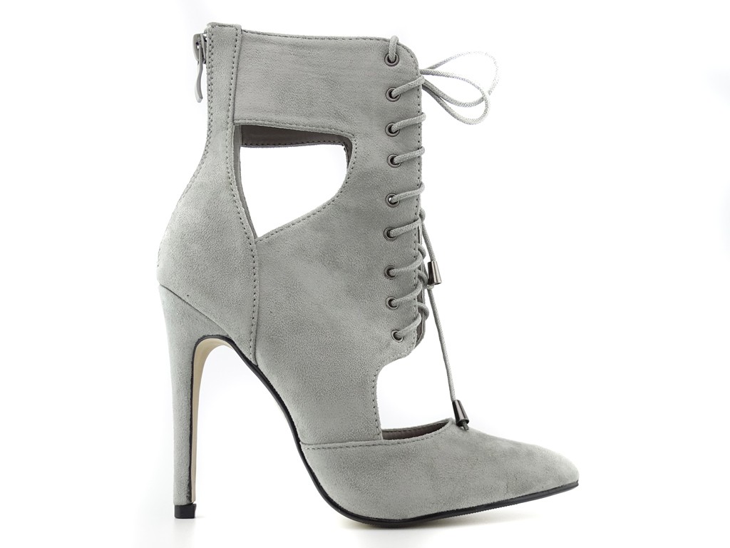 Grey tied stiletto ankle boots sandals - 1