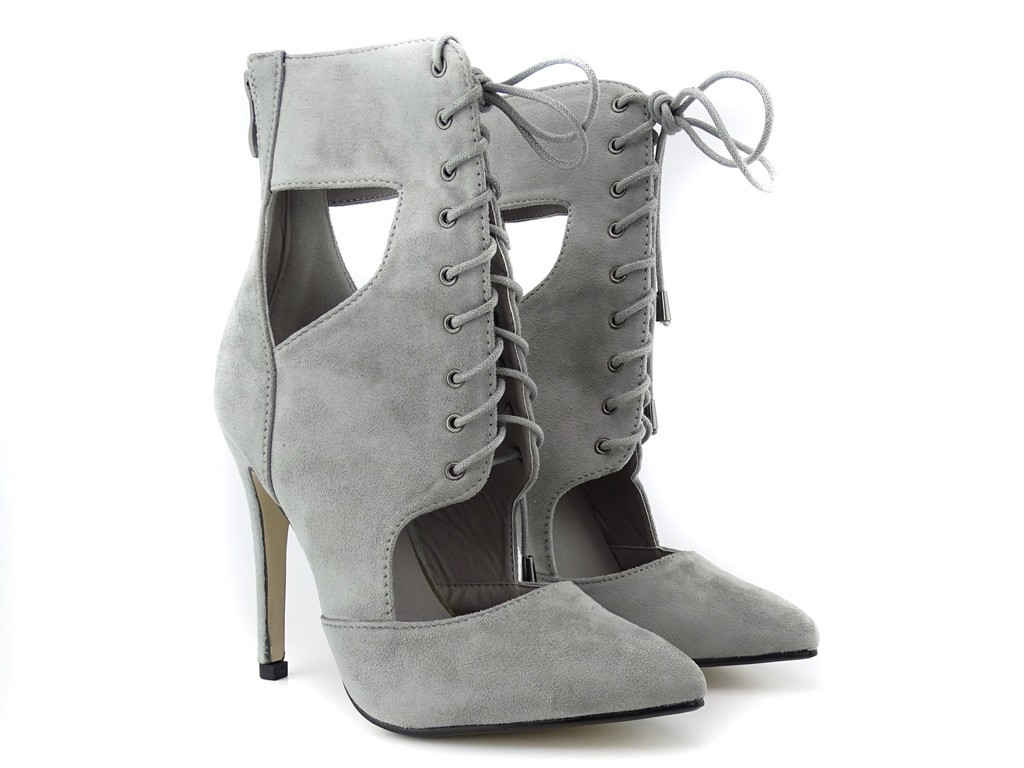 Sandale cu șiret stiletto cu dantelă gri cu botine stiletto - 2
