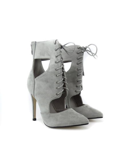 Sandale cu șiret stiletto cu dantelă gri cu botine stiletto - 2