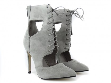 Grey tied stiletto ankle boots sandals - 2