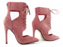 Růžové šněrovací kotníkové boty na jehlovém podpatku sandály - 3