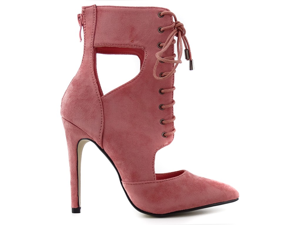 Sandale roz cu dantelă și botine stiletto cu șireturi - 1