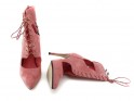 Rozā mežģīņu stiletto potītes zābaki sandales - 5