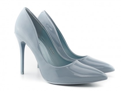 Blue and gray shapely stilettos lacquer shoes - 2